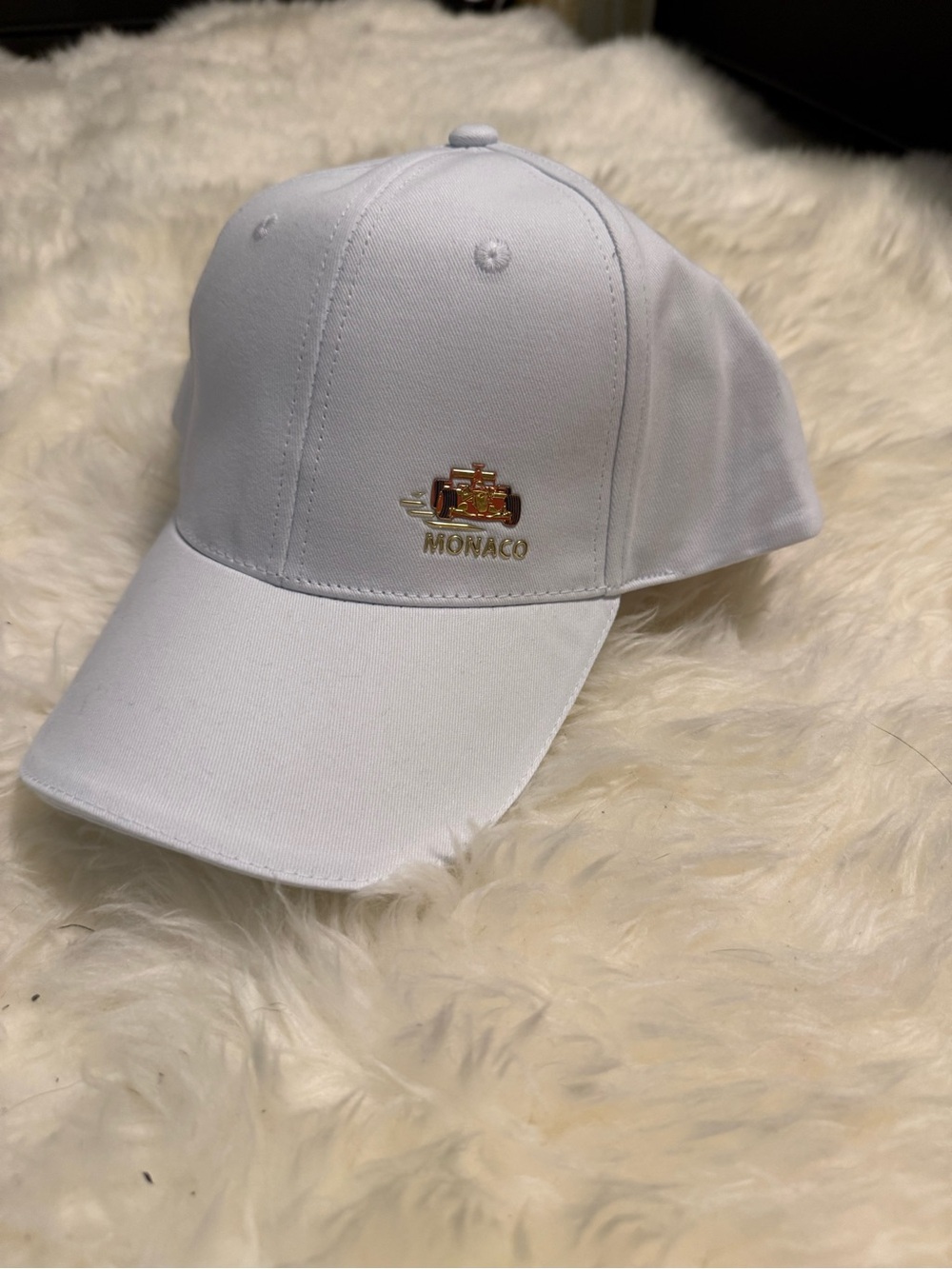 New Monaco F1 White Baseball Cap with Gold Crest